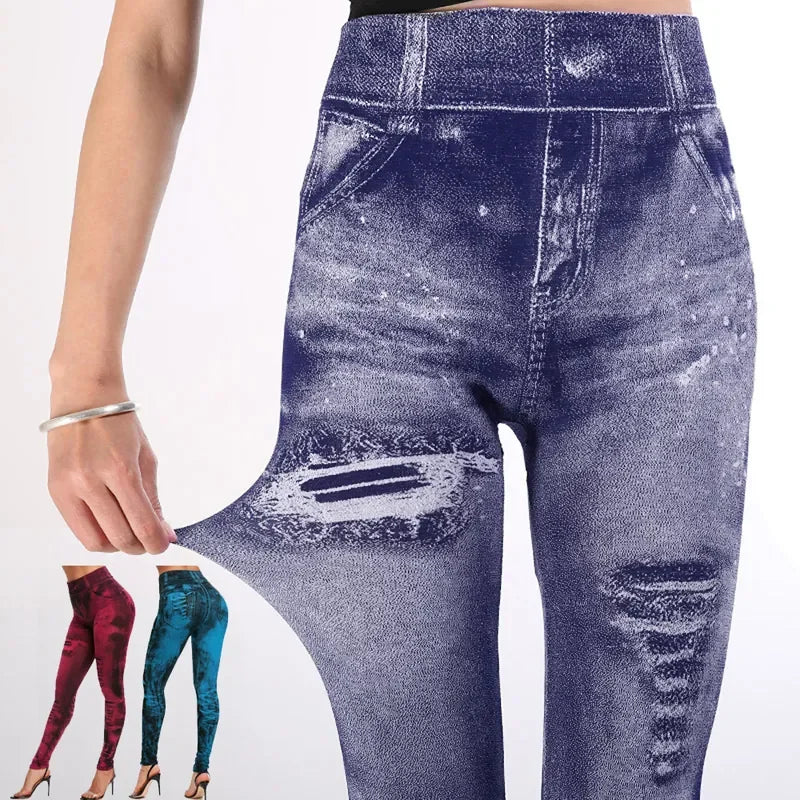 Women's Faux Denim Stretch Leggings