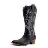 Women's Embroidered Cowboy Boots with Thick Heel