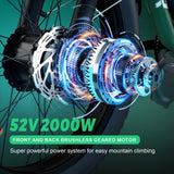 2000W Dual Motor AWD Fat Tire E-Bike | 52V 80-Mile Range 24 Hour Sport