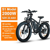 2000W Dual Motor AWD Fat Tire E-Bike | 52V 80-Mile Range 24 Hour Sport