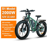 2000W Dual Motor AWD Fat Tire E-Bike | 52V 80-Mile Range 24 Hour Sport