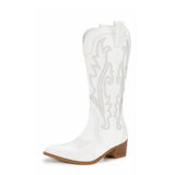 Women's Embroidered Cowboy Boots with Thick Heel