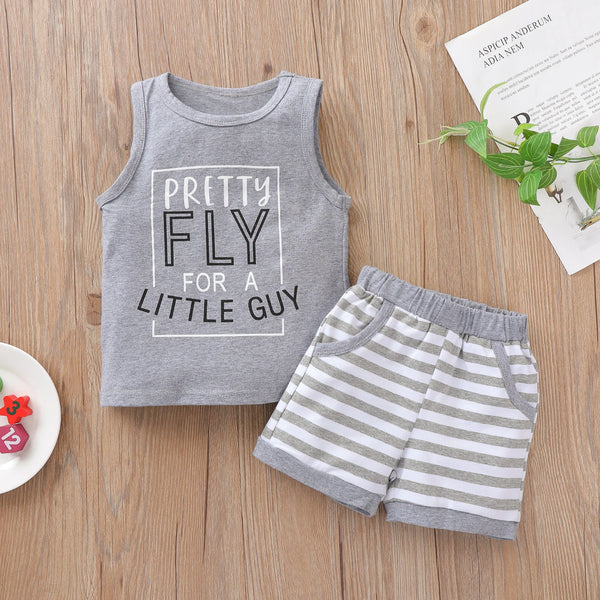 Boys' Sleeveless Top & Striped Short Set Summer Clothes