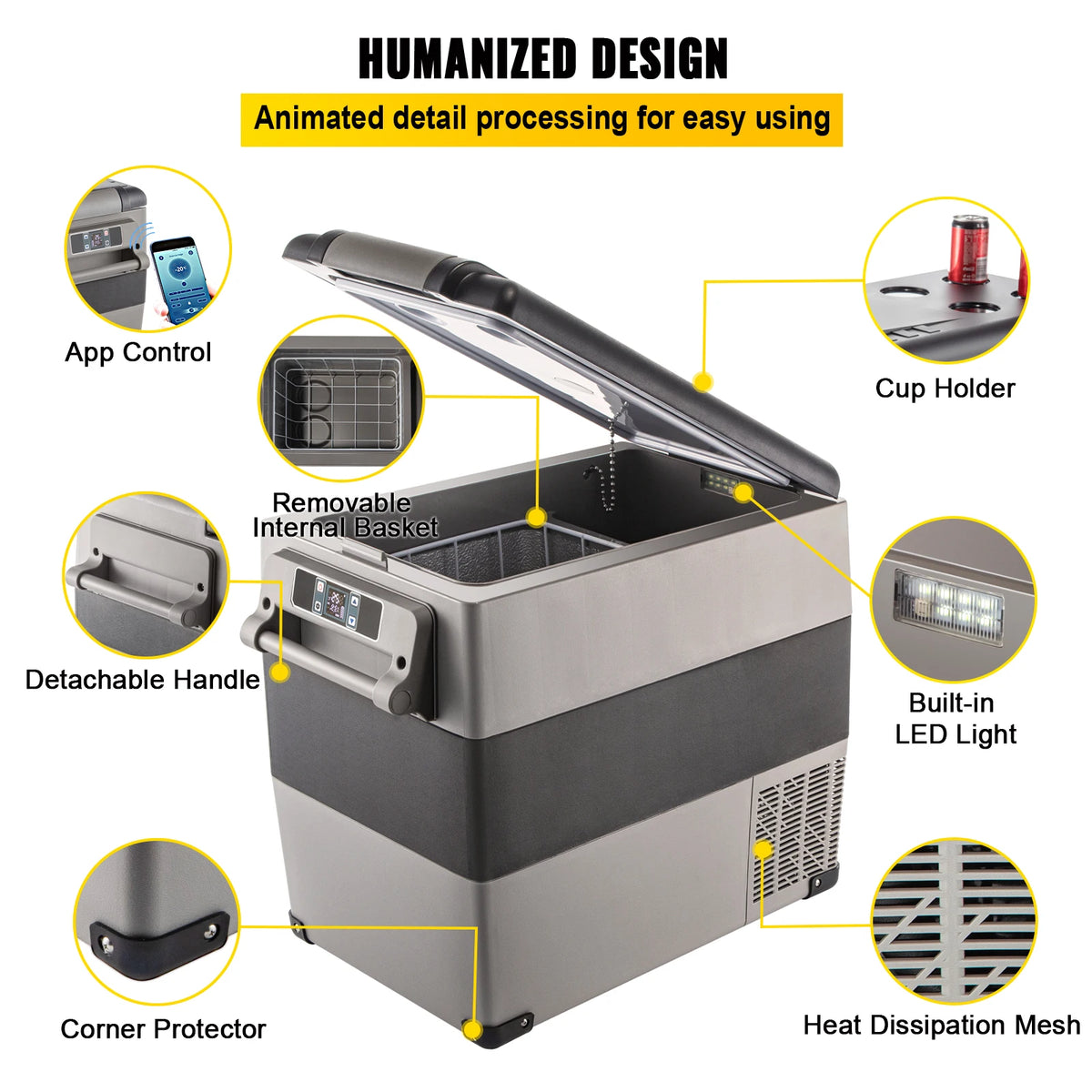 Portable Car Fridge (20-55L) with Dual Power (12/24V DC, 110-240V)