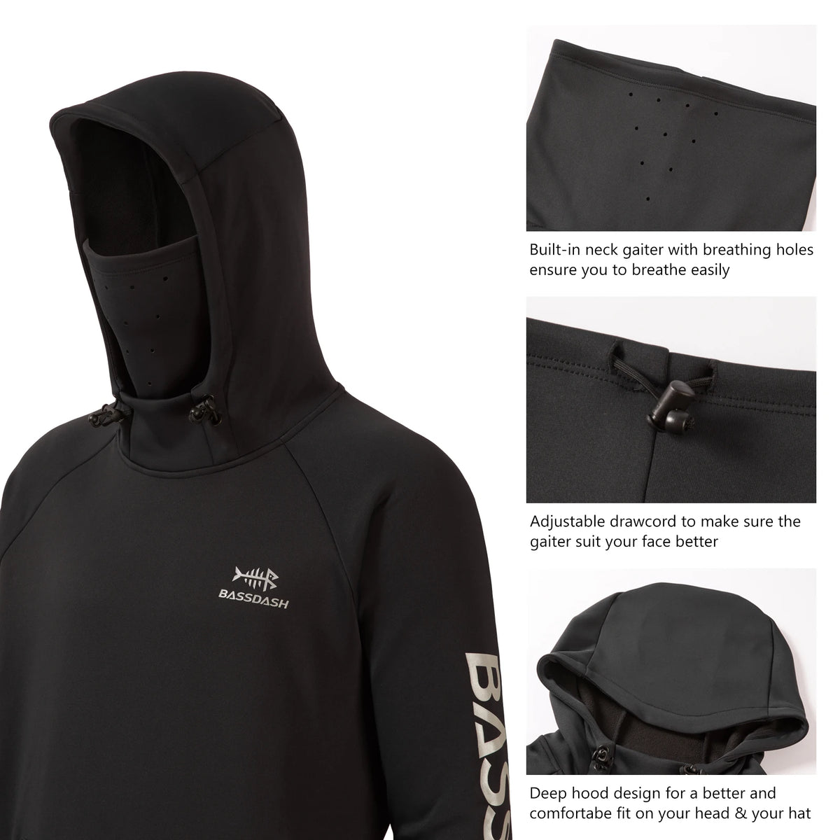 BASSDASH Men's Waterproof Fishing Fleece Hoodie