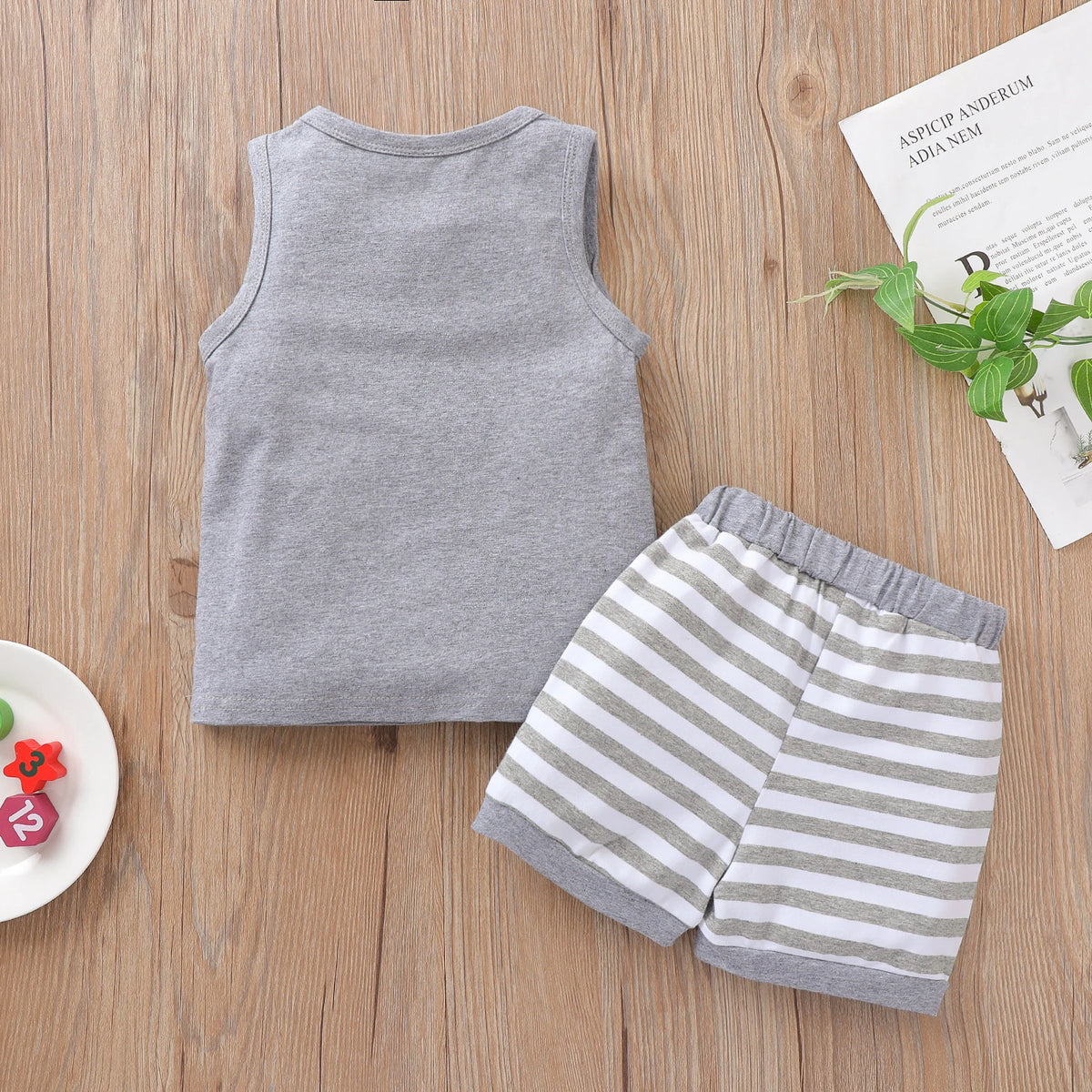 Boys' Sleeveless Top & Striped Short Set Summer Clothes