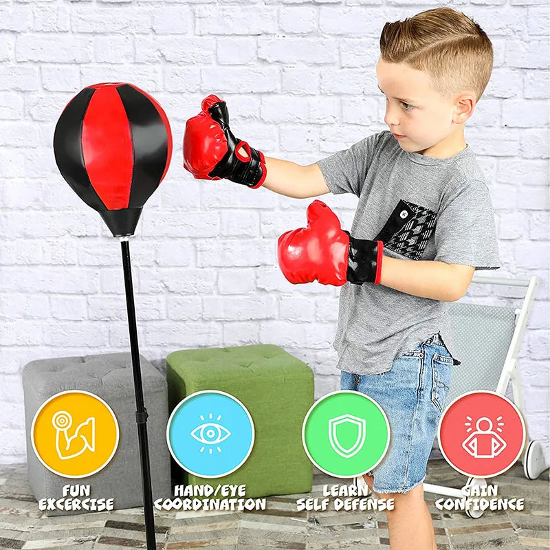 Kids Boxing Set with Gloves & Freestanding Bag