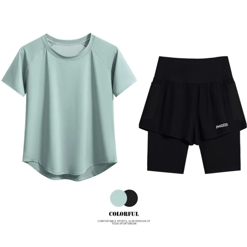 DRUR Summer Running Set Loose Breathable Quick Dry Sweat Suit Women Gym Workout Outfit 2 Piece Sportswear Tracksuit  Activewear 24 Hour Sport
