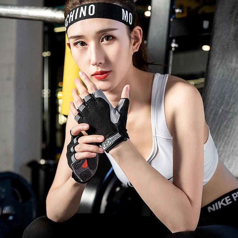 Gym Anti Slip Half Finger Gloves Breathable Dumbbells