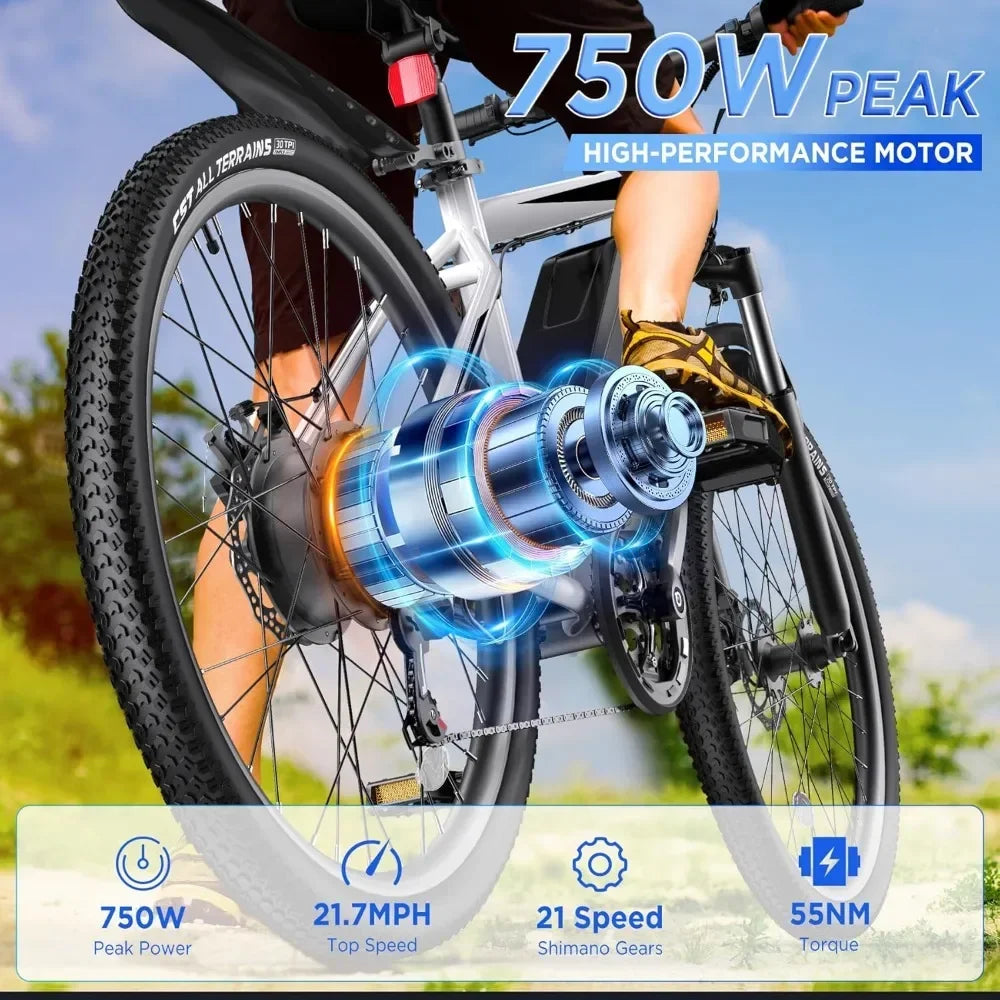 750W Peak Electric Mountain Bike with 21 Speeds