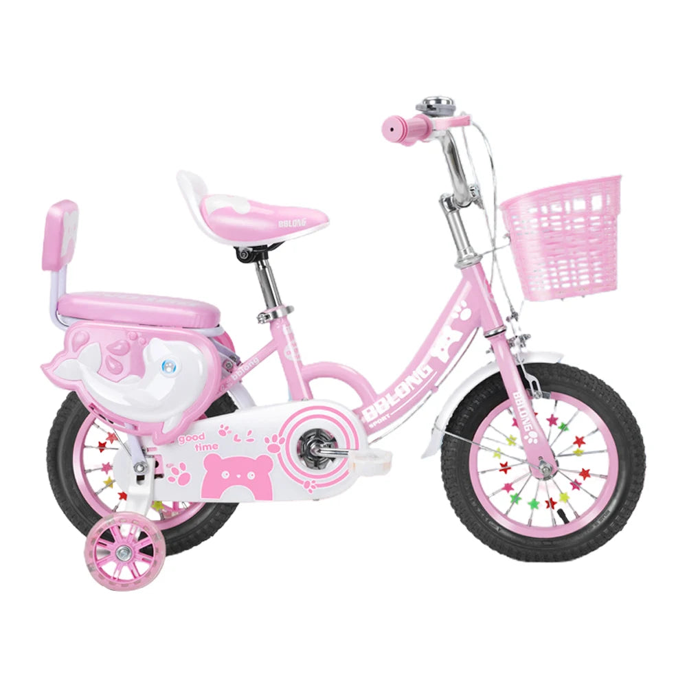 Girls' 12-20" Bike with Training Wheels, Basket, Protective Net
