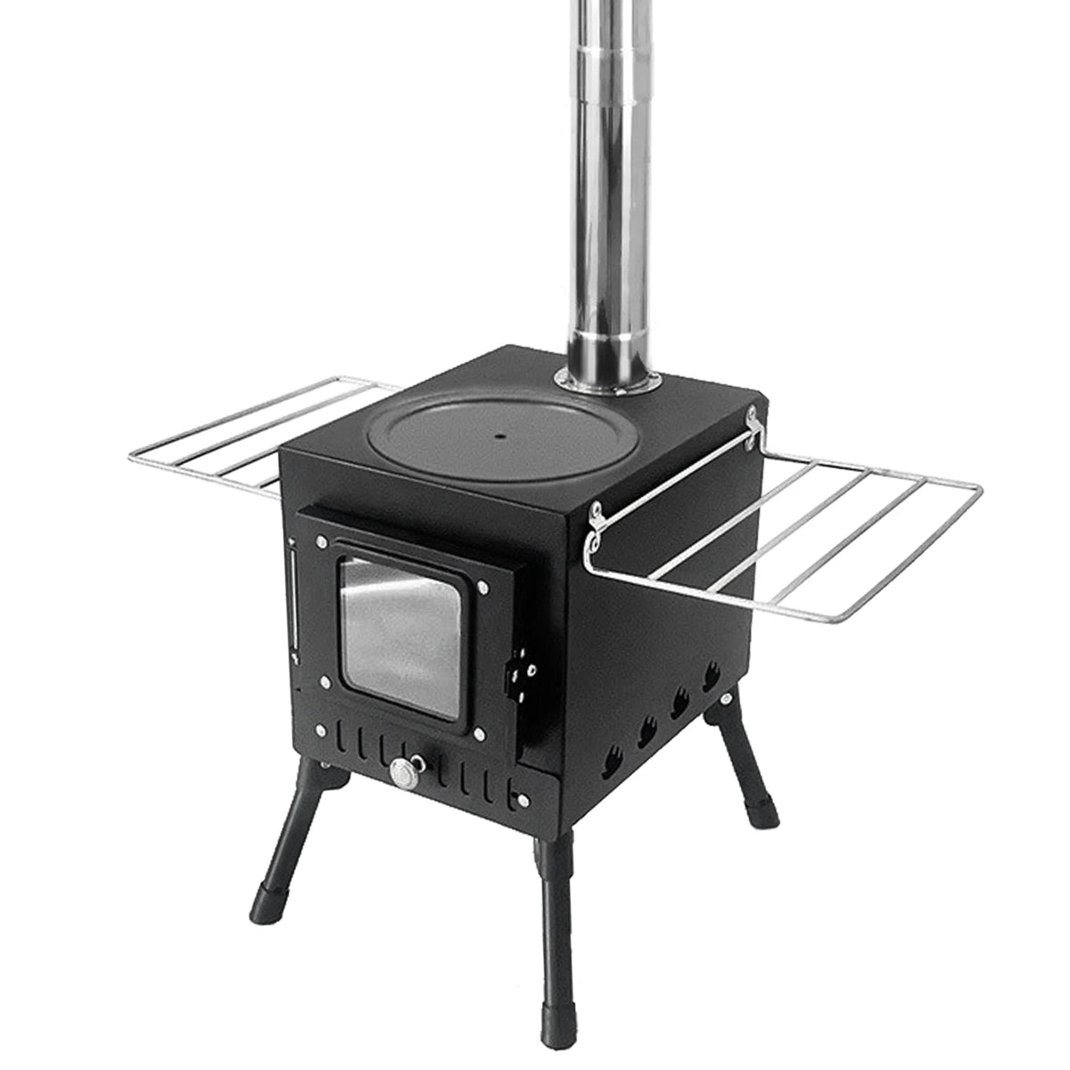 Stainless Steel Wood-Burning Camp Stove with Fire Window
