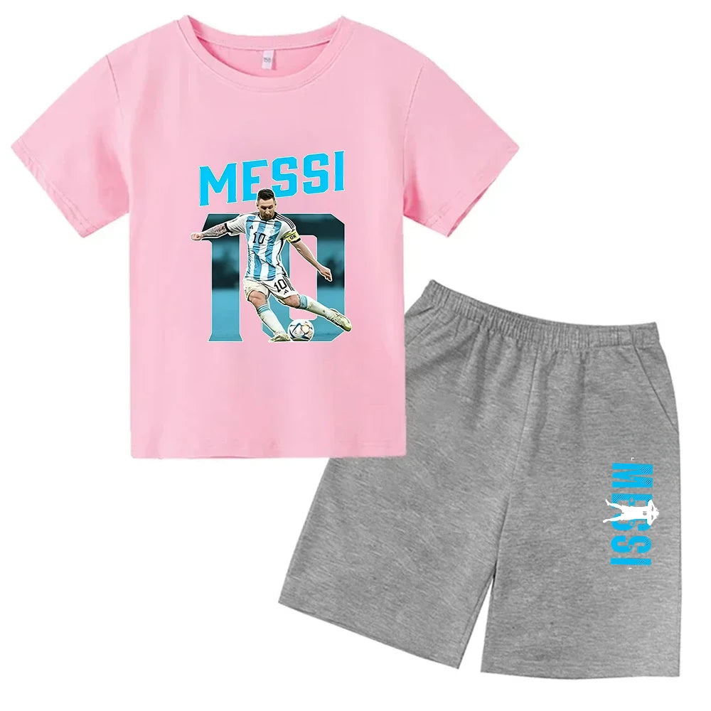 Kids' Messi Print Summer Set: Sporty T-Shirt & Shorts