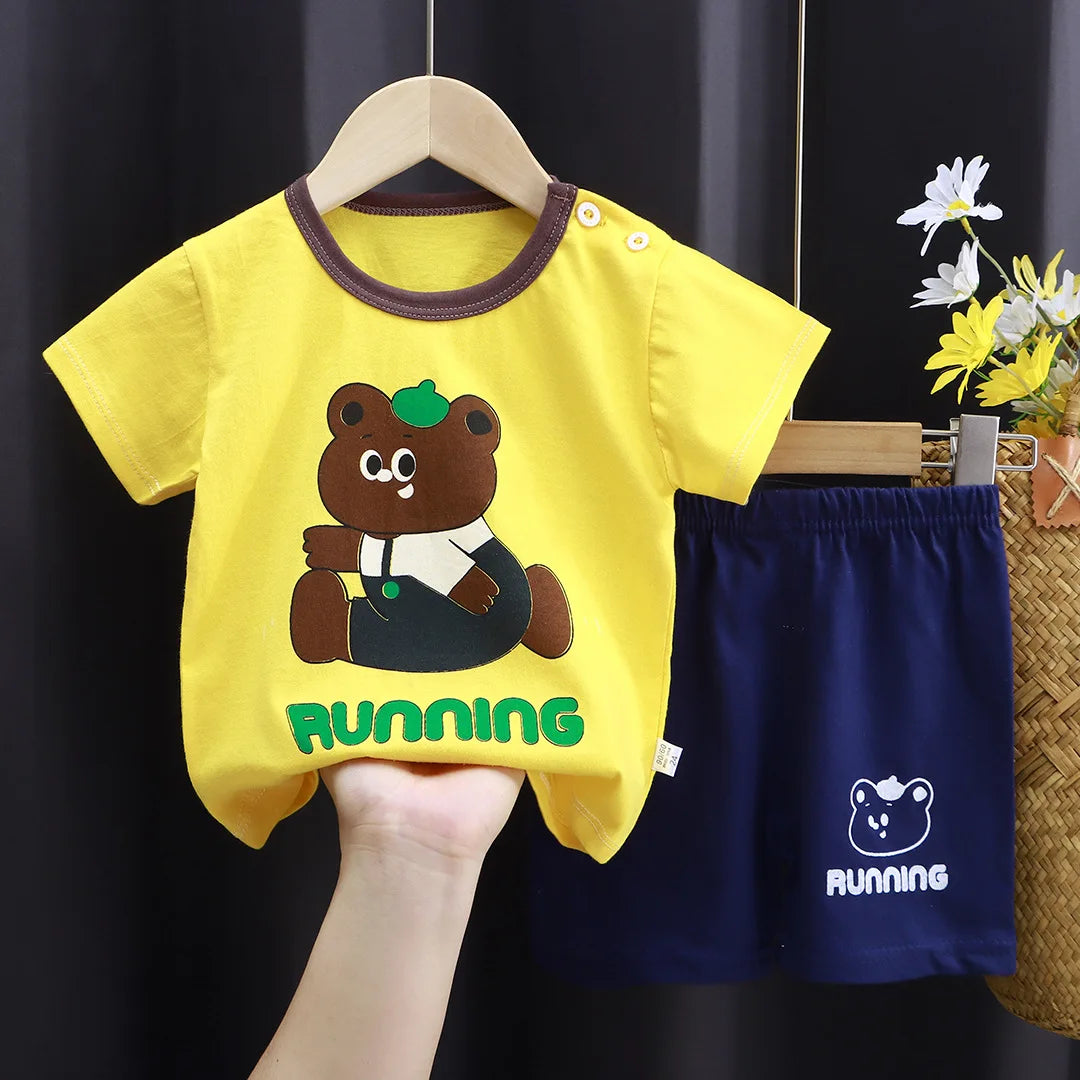 Kid's Summer Cotton Bear T-Shirt & Shorts 2-Piece Set