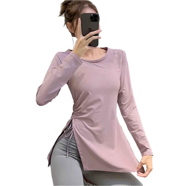 Pleated Side Slit Long Sleeve Sports Shirt for Womenwomen's Shirts24 Hour Sport