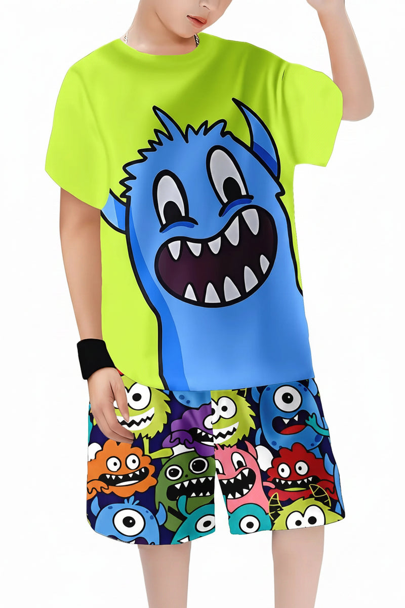 Boys 2-Piece Monster Outfit: Short Sleeve Tee & Shorts Set