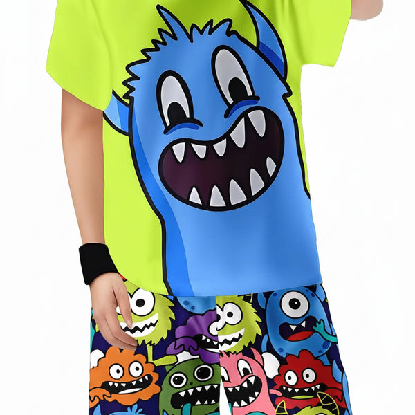 Boys 2-Piece Monster Outfit: Short Sleeve Tee & Shorts Set