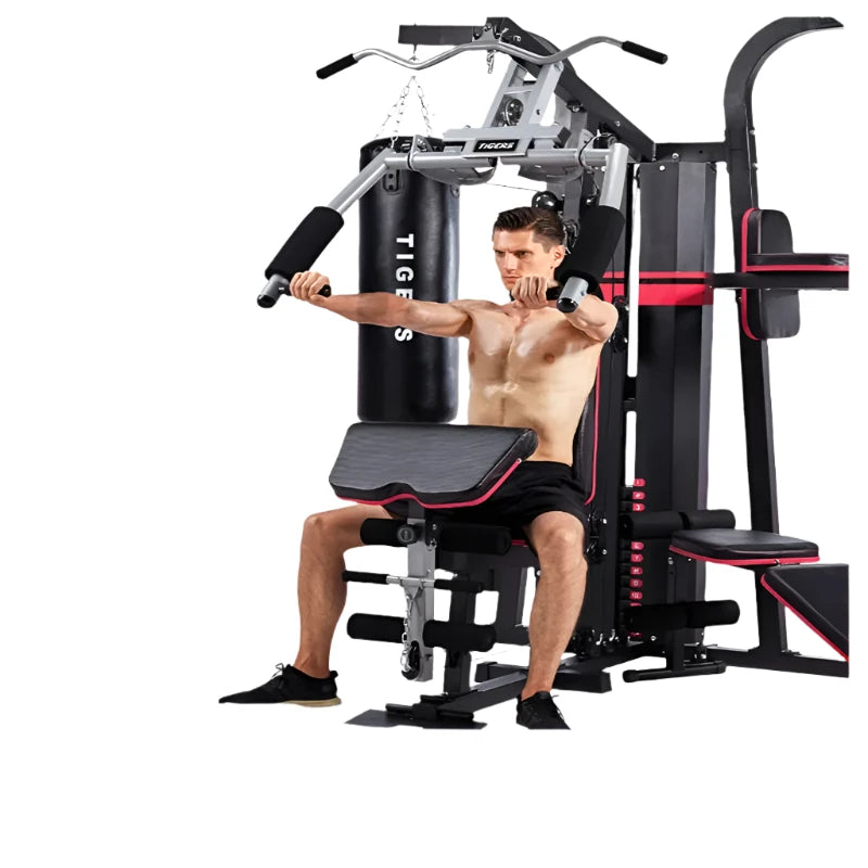 Multi-User Home Gym with Multiple Workout Stations
