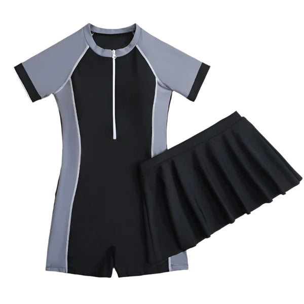 Girls' Short Sleeve Swimsuit with Skirt