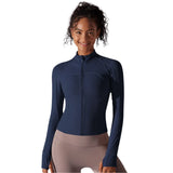 Stand-Up Collar, Long-Sleeve Yoga Coat with Zipper
