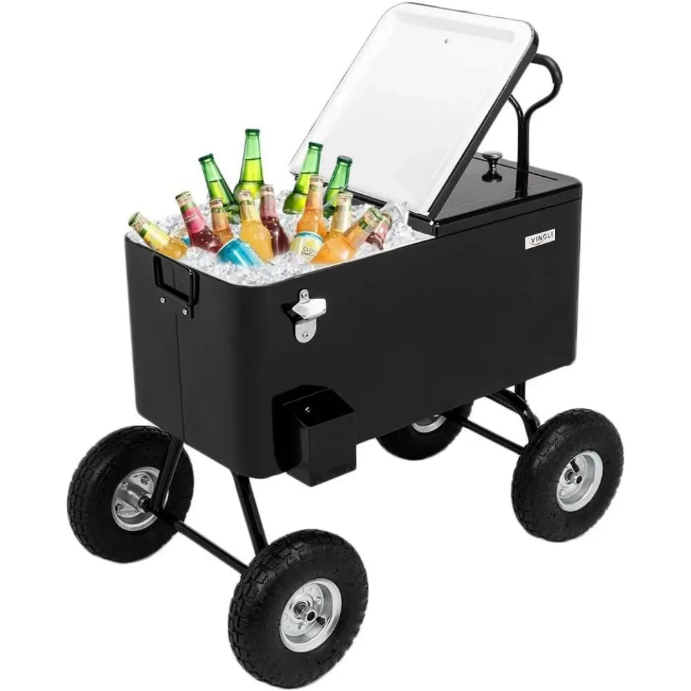 80 Quart Rolling Cooler Cart with Handle and Wheels







