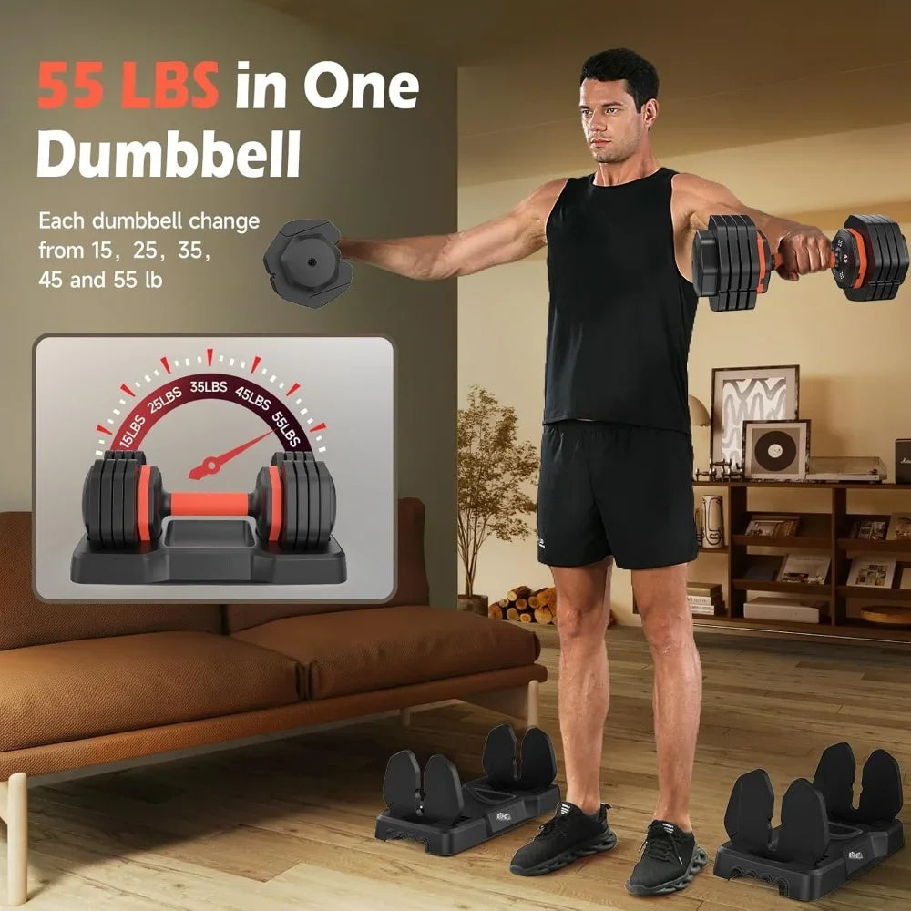 Adjustable Dumbbells (55 lbs): 15-55 lbs, Anti-Slip Handles