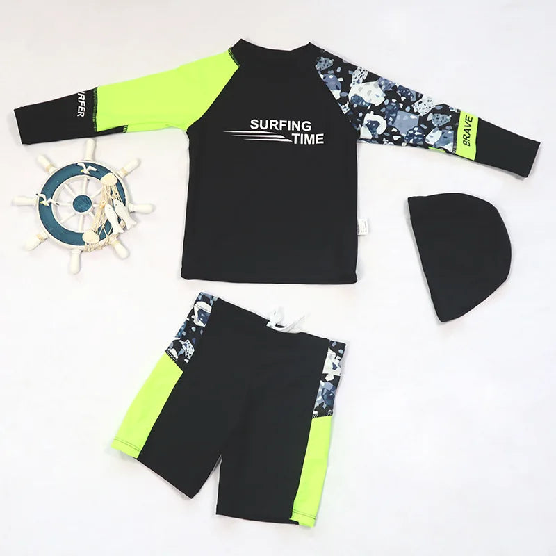 Boys' UV-Protective Swimsuits with Fluorescent Colors
