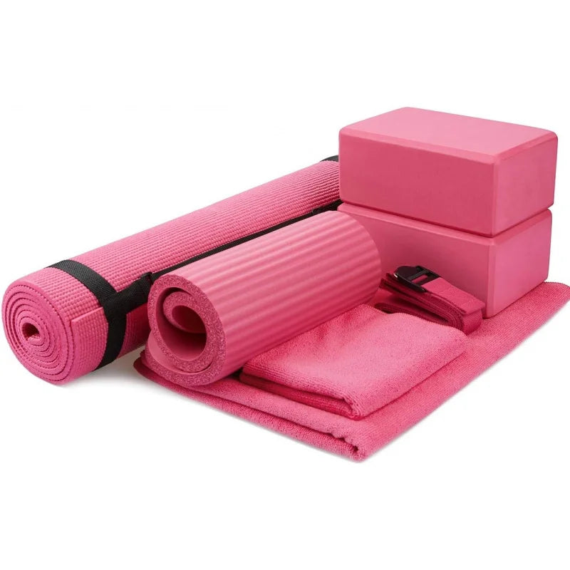 Yoga Set with Carrying Strap, Blocks, Towel, and Hand & Knee Support
