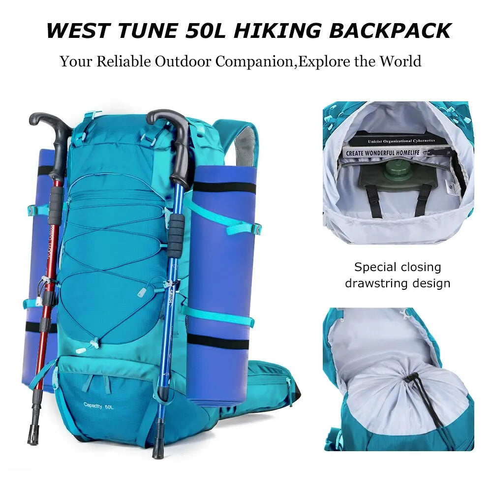 50L Hiking Backpack with Rain Cover  Bag Outdoor