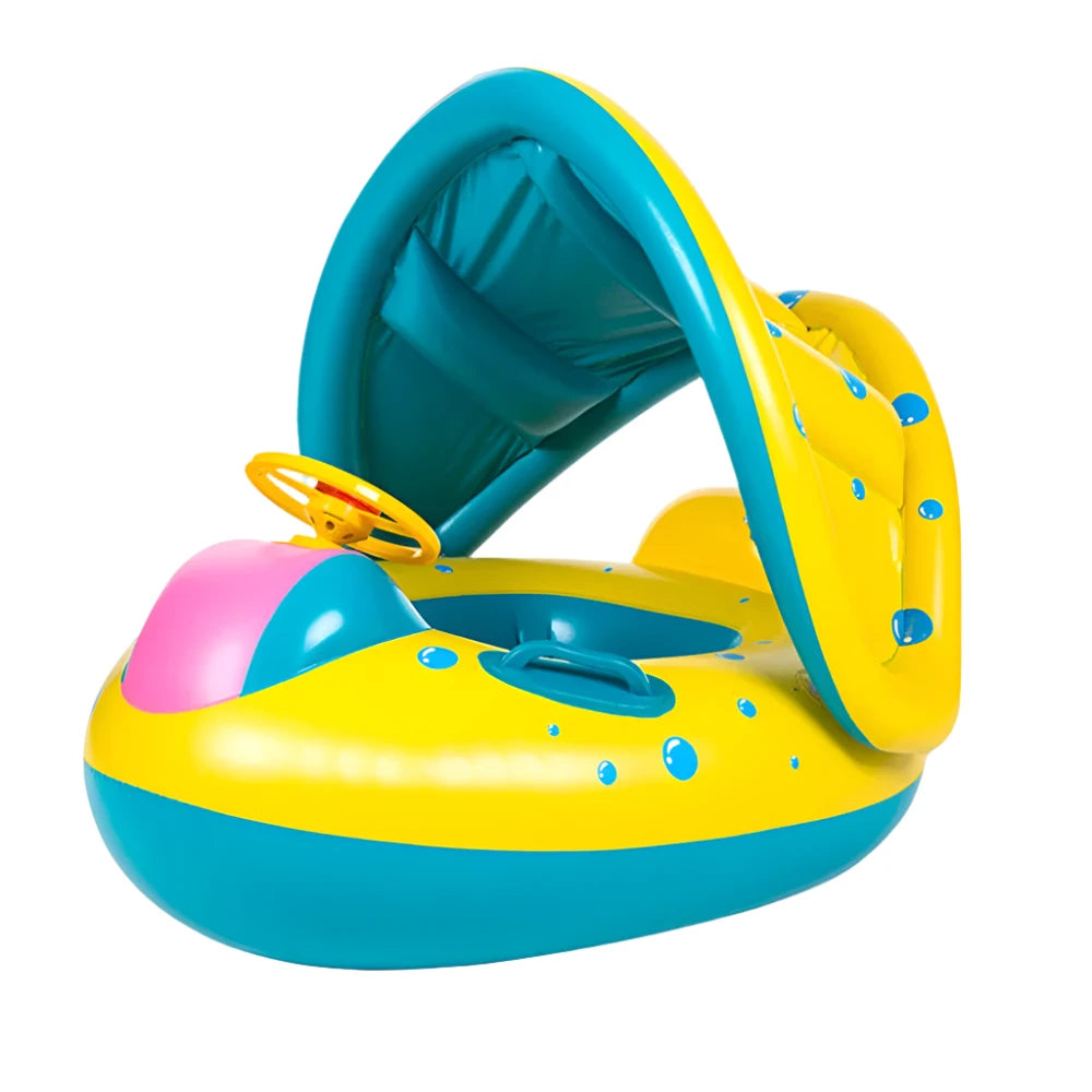 Inflatable Baby Pool Seat with Canopy and Steering Wheel