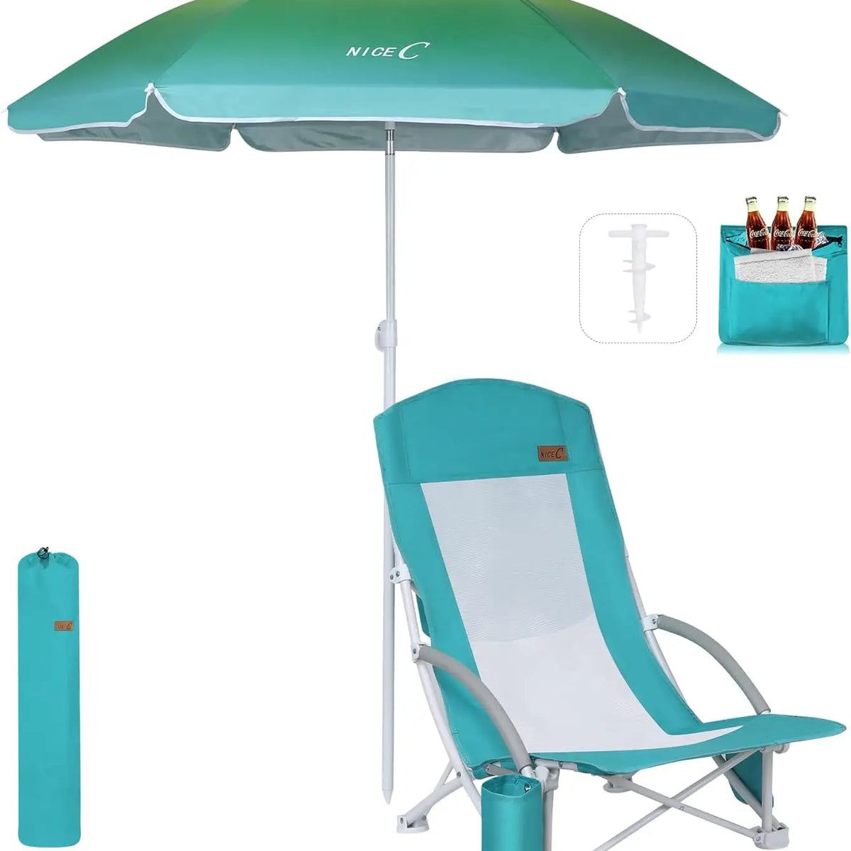 Portable Beach Chair with Umbrella and Cooler







