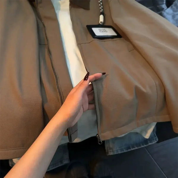 Vintage Men’s Autumn Workwear Jacket Retro Turn-Down Collar