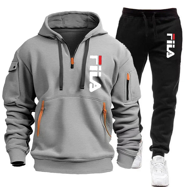 Men’s Winter Hooded Tracksuit: Multi-Pocket 2-Piece Set