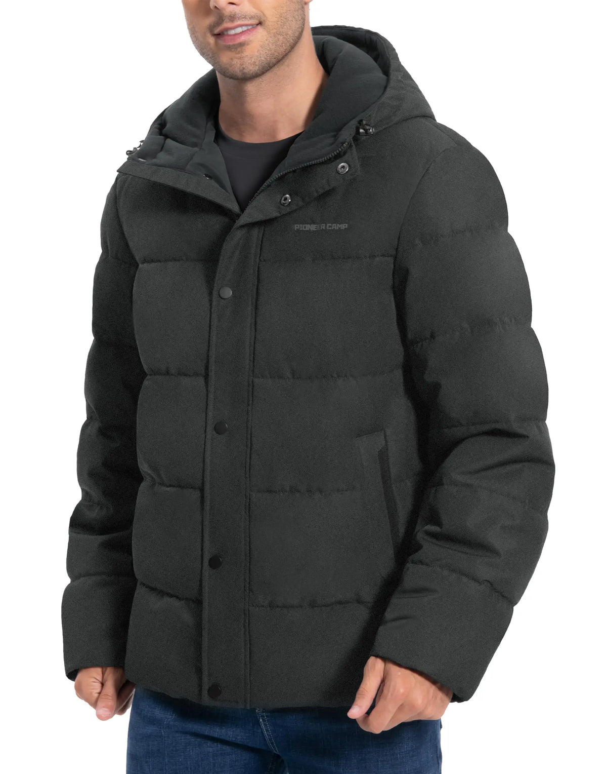 Men's Hooded Quilted Puffer Jacket with Snap Storm Flap