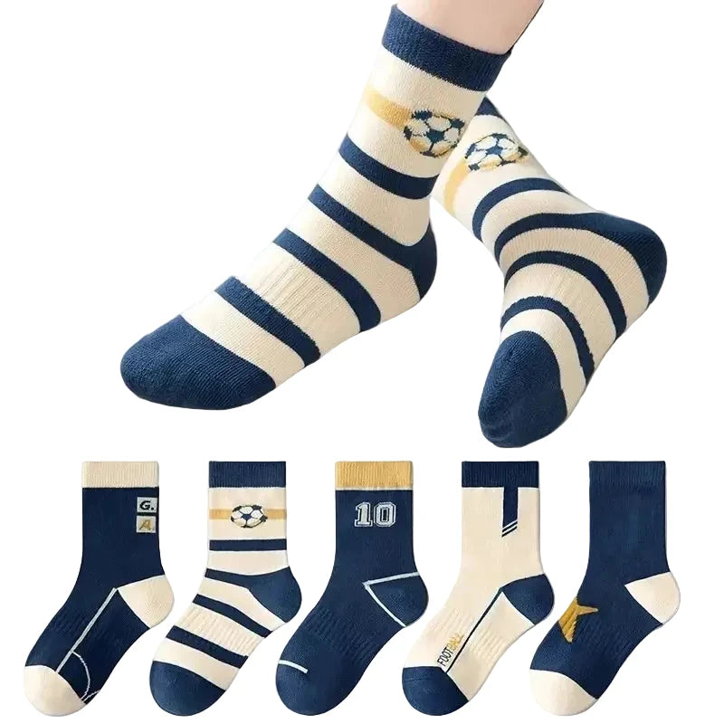 5-Pack Boys' Cotton Football & Striped Socks