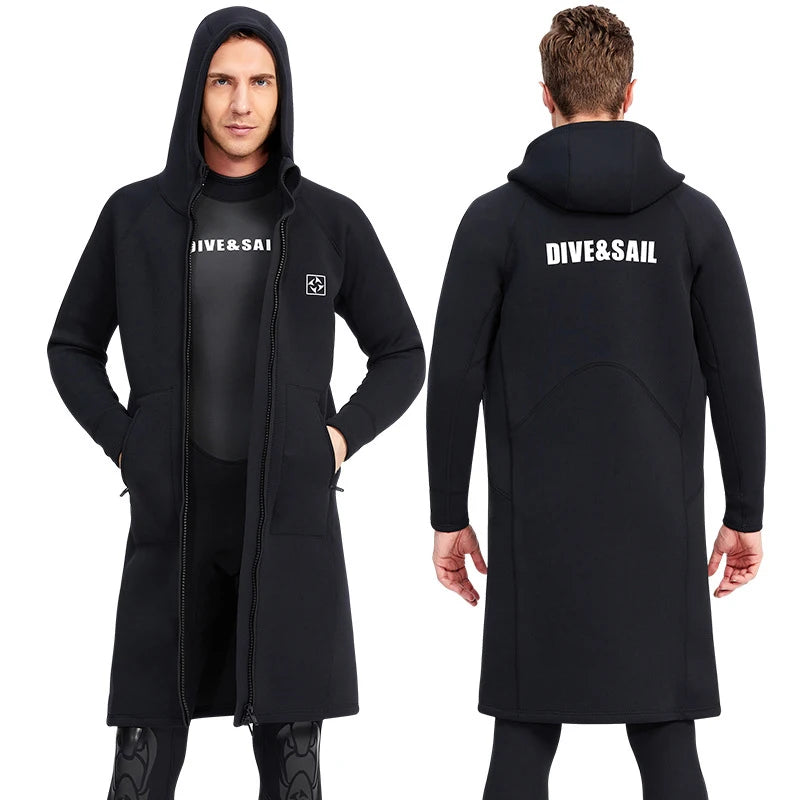 3mm Men's and Women's All-in-one Diving Long Trench Coat Waterproof Cold Proof Sun Proof Hooded Diving Jacket Neoprene Surf - 24 Hour Sport