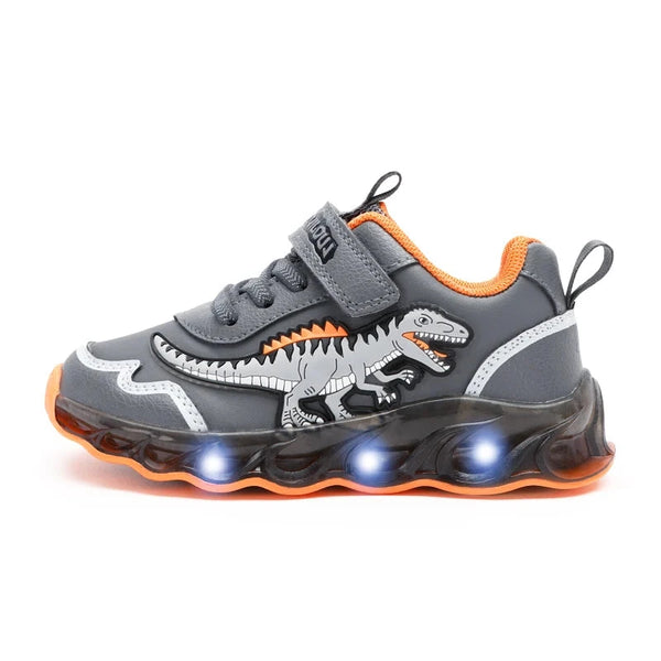 Boys' Autumn Leather Light Up Dinosaur Sneakers