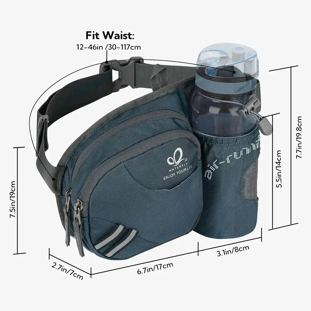WATERFLY Fanny Pack Waist Bag For Women Men With Water Bottle Holder Hiking Belt Bum Bags For Running Walking DogWalking Travel