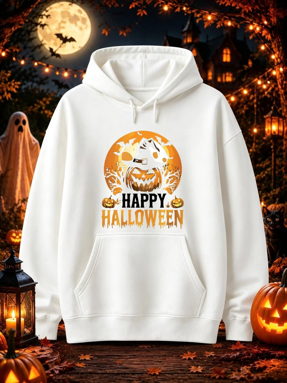 Men's Happy Halloween Pumpkin Graphic Hoodie