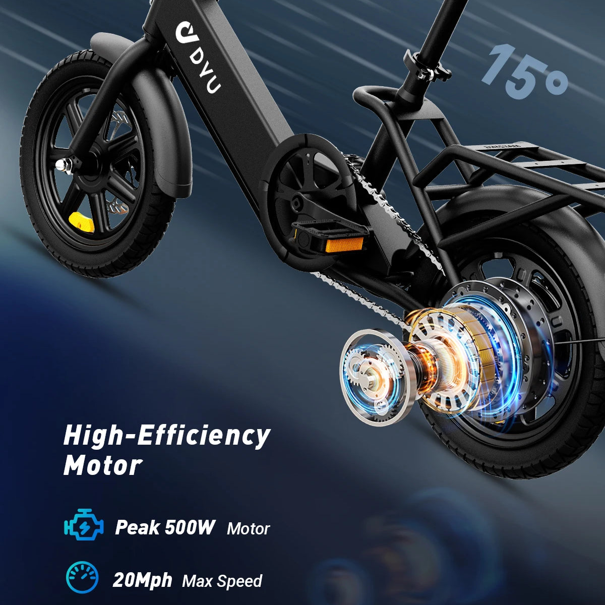 DYU C3 14" Folding Electric Bike | 500W Peak, 20mph City E-Bike