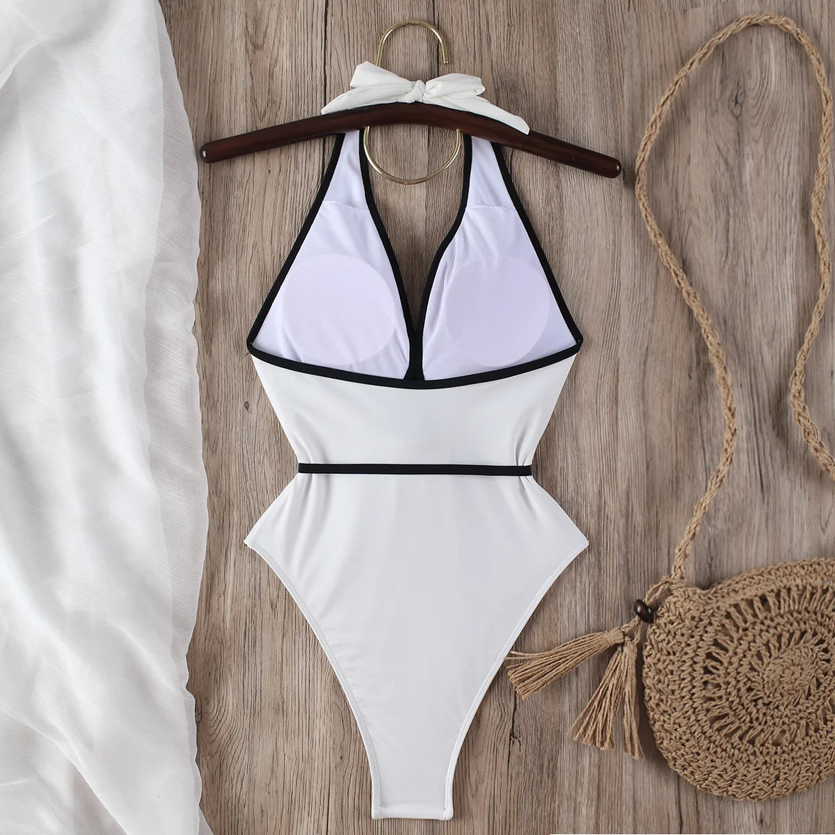 Floral Halter Bandage One-Piece Swimsuit