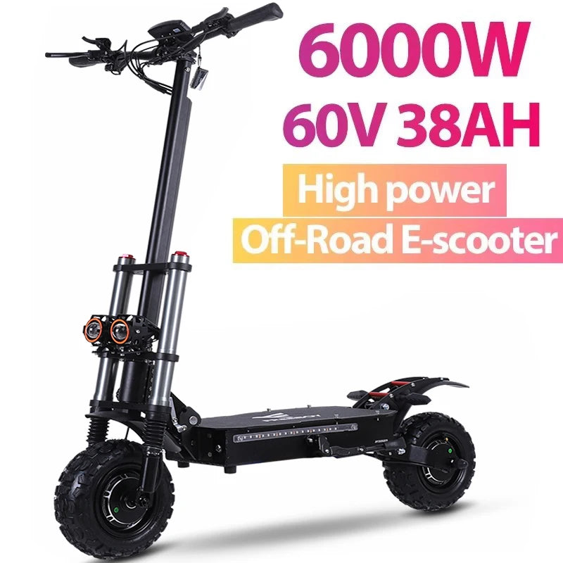 6000W Adult Off-Road Electric Scooter: 50 MPH, 60 Mile Range - 24 Hour Sport