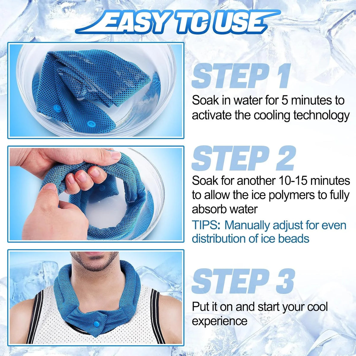 3-Pcs Ice Polymer Cooling Neck Wraps for Sports
