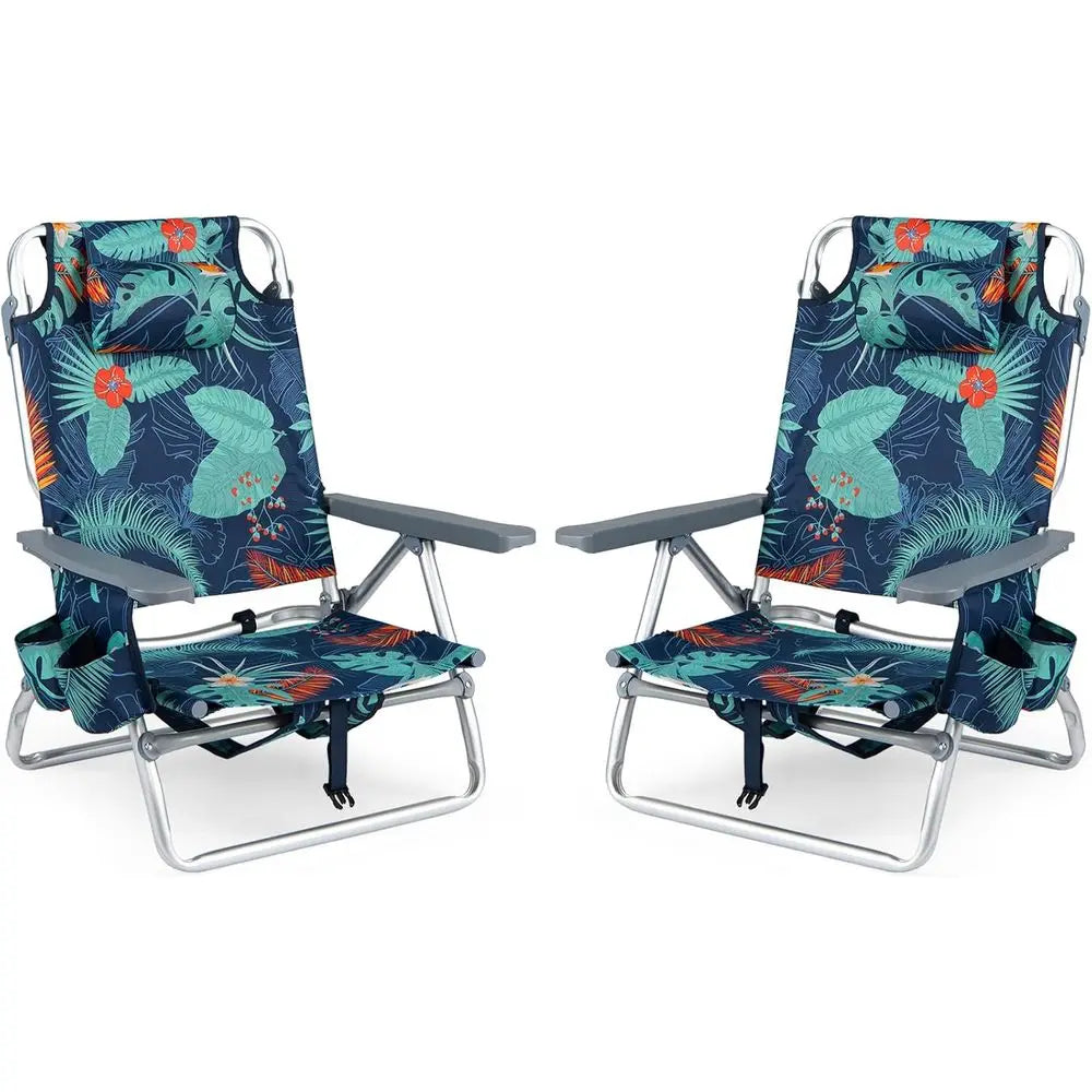 2-Pc Collapsible Beach Chairs with Cooler & Cup Holder