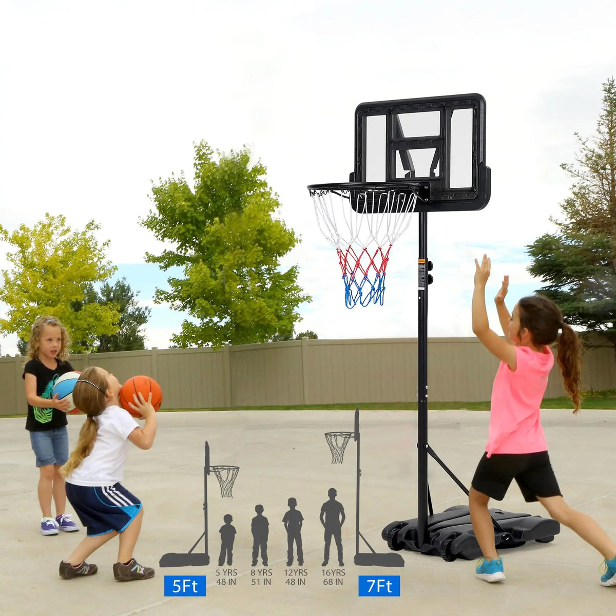 Portable Basketball Hoop for Kids Adjustable Height & Fillable Base