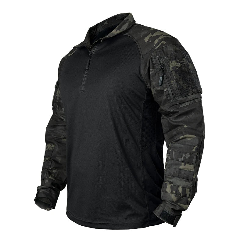 Tactical Combat Shirt with Elbow Pads & Stretch Breathability