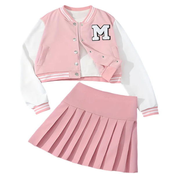 Autumn/Winter Girls' Letter Embroidery Baseball Uniform Set






