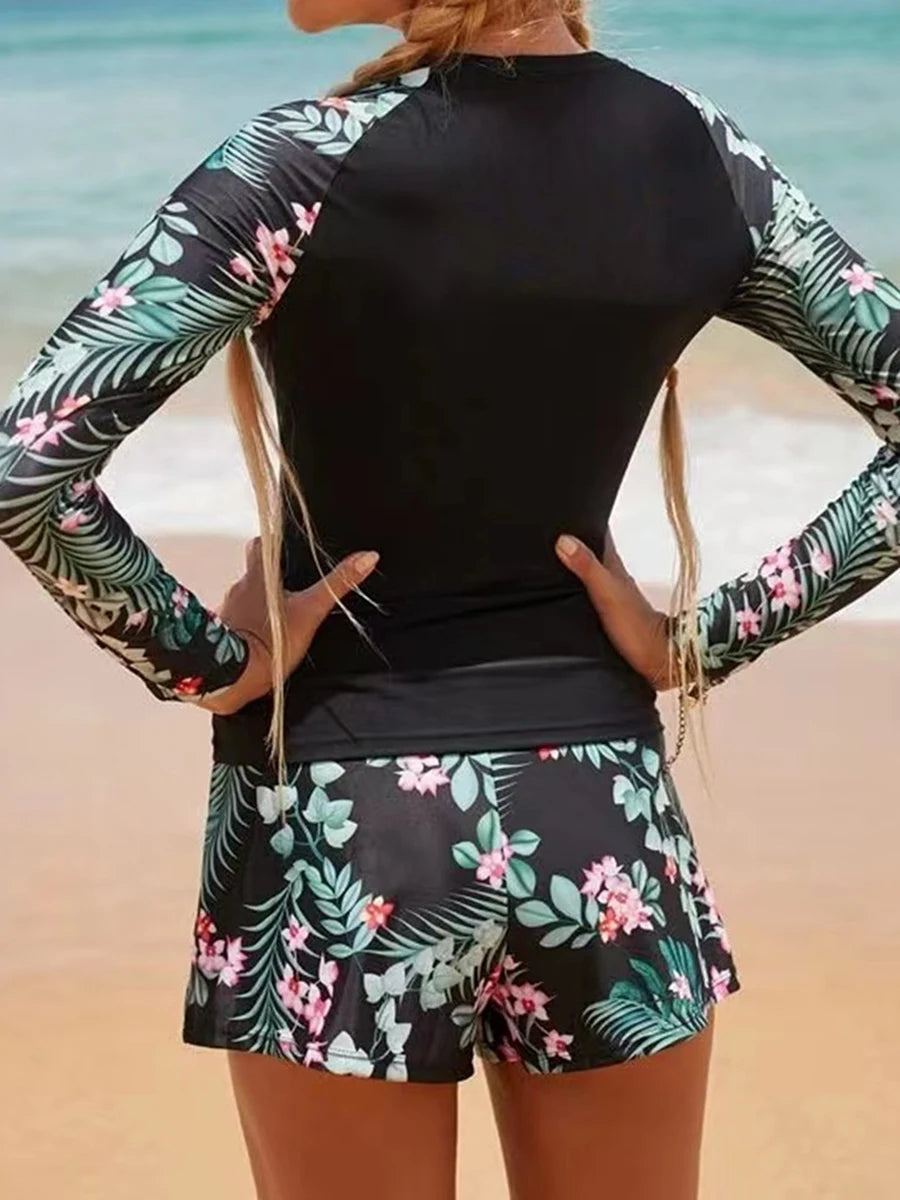 Long Sleeve Two-Piece Printed Swimsuit