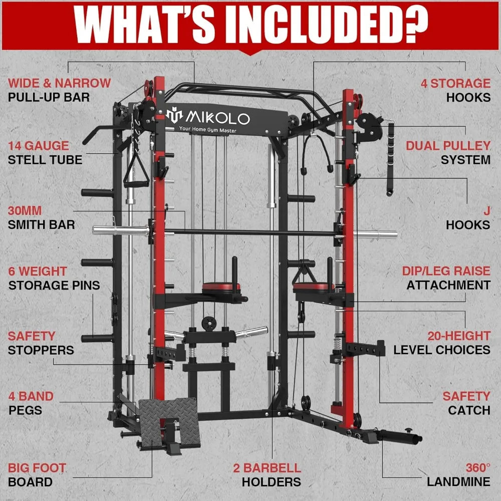 All-in-One Home Gym: Smith Machine, Lat Pulldown, & Cable Crossover