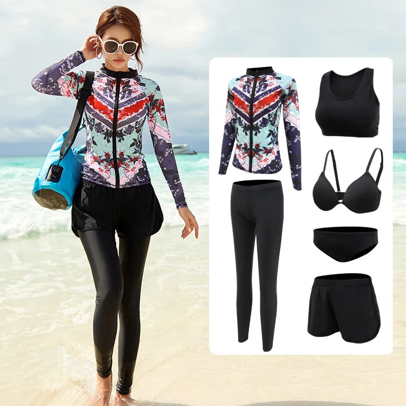 Long Sleeve Swimsuit Set: Tankini & Shorts